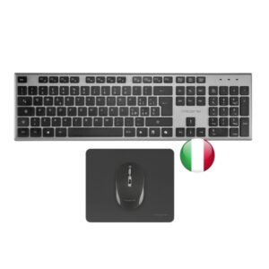 tacens zenith combo pack inalabrico de teclado completo + raton y alfombrilla disposicion italiana qwerty it teclas silenciosas de perfil bajo sensor de 3200dpi conexion dual link 2.4ghz switches huano color negro