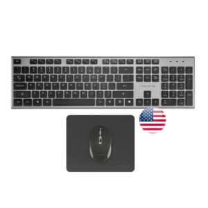 tacens zenith combo pack inalabrico de teclado completo + raton y alfombrilla disposicion internacional qwerty us teclas silenciosas de perfil bajo sensor de 3200dpi conexion dual link 2.4ghz switches huano color negro