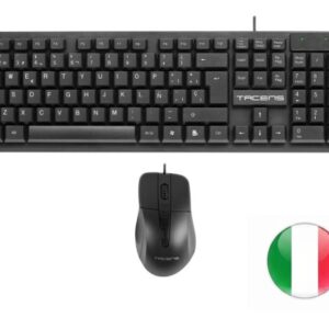tacens anima acp02 pack usb teclado multimedia + raton 1200dpi 3 botones disposicion italiana qwerty it cable de 1.3m teclas de membrana sensor optico uso diestro color negro
