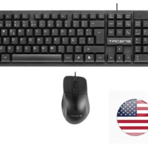 tacens anima acp02 pack usb teclado multimedia + raton 1200dpi 3 botones disposicion internacional qwerty us cable de 1.3m teclas de membrana sensor optico uso diestro color negro