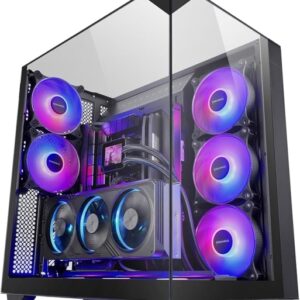 mars gaming mc 3gf caja torre atx 2 ventiladores argb traseros preinstalados triple cristal templado montaje vertical para tarjetas graficas soporte para refrigeracion liquida hasta 360mm 420x289x460mm color negro