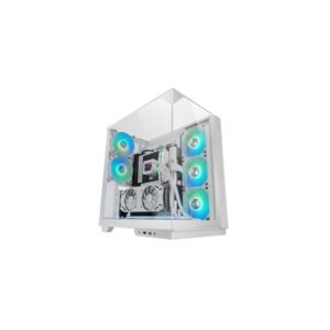 mars gaming mc 3gf caja torre atx 2 ventiladores argb traseros preinstalados triple cristal templado montaje vertical para tarjetas graficas soporte para refrigeracion liquida hasta 360mm 420x289x460mm color blanco