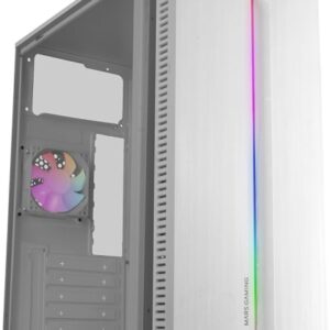 mars gaming mc blaze caja torre atx ventilador trasero frgb ventana lateral de cristal templado tira frontal led 7 ranuras de expansion 370x185x415mm color blanco