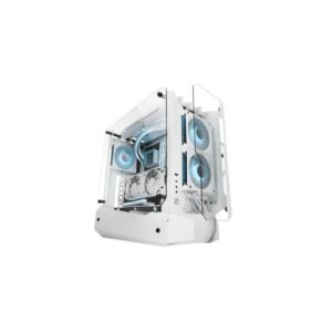 mars gaming mc edge caja torre atx soporte para refrigeracion liquida triple cristal templado formato open air 7 ranuras de expansion color blanco