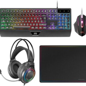 mars gaming mcp124pro combo pack gaming 4en1 teclado hibrido h mech disposicion portuguesa qwerty pt raton 3200dpi alfombrilla nanotextil color negro
