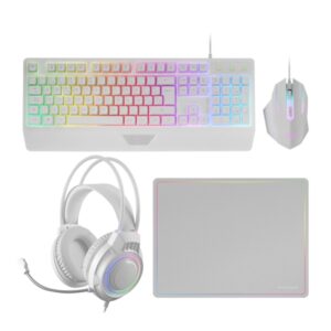 mars gaming mcp124pro combo pack gaming 4en1 teclado hibrido h mech disposicion portuguesa qwerty pt raton 3200dpi alfombrilla nanotextil color blanco