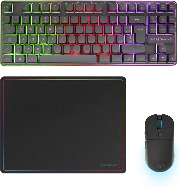 mars gaming mcpwtkl combo pack gaming 3en1 teclado hibrido h mech formato tkl disposicion italiana qwerty it raton 3200dpi switches huano color negro