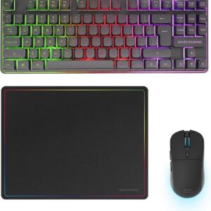mars gaming mcpwtkl combo pack gaming 3en1 teclado hibrido h mech formato tkl disposicion internacional qwerty us raton 3200dpi switches huano color negro