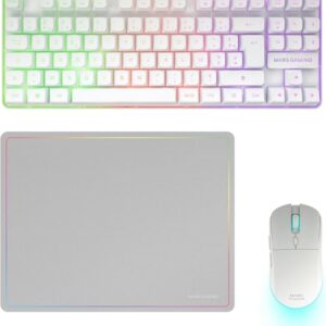 mars gaming mcpwtkl combo pack gaming 3en1 teclado hibrido h mech formato tkl disposicion francesa azerty fr raton 3200dpi switches huano color blanco