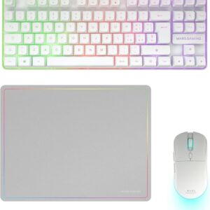 mars gaming mcpwtkl combo pack gaming 3en1 teclado hibrido h mech formato tkl disposicion italiana qwerty it raton 3200dpi switches huano color blanco