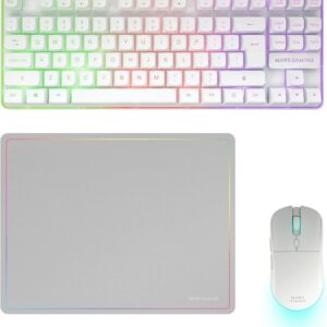 mars gaming mcpwtkl combo pack gaming 3en1 teclado hibrido h mech formato tkl disposicion internacional qwerty us raton 3200dpi switches huano color blanco