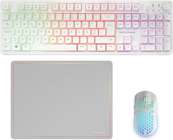 mars gaming mcpwx combo pack gaming 3en1 teclado hibrido h mech disposicion portuguesa qwerty pt raton 3200dpi switches huano color blanco