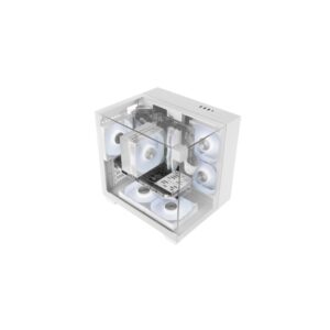 mars gaming mc visionm minitorre ultracompacta soporte para refrigeracion liquida hasta 240mm triple cristal templado soporte microatx/mini itx 5 ranuras de expansion 350x277x329mm color blanco