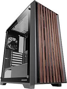 mars gaming mc wood caja torre atx ventilador fdb de 120mm panel de cristal templado soporta refrigeracion liquida hasta 360mm 7 ranuras de expansion acabado en madera color negro