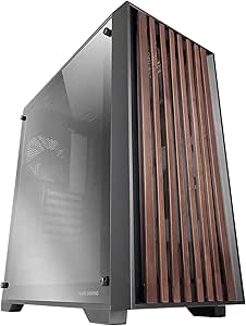 mars gaming mc woodc caja torre atx ventilador fdb de 120mm panel de cristal cromado soporta refrigeracion liquida hasta 360mm 7 ranuras de expansion acabado en madera color negro