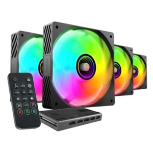 mars gaming mf si4kit pack de 4 ventiladores de 120mm iluminacion argb infinity mirror silencioso 14db mando a distancia y hub argb color negro