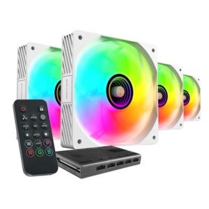 mars gaming mf si4kit pack de 4 ventiladores de 120mm iluminacion argb infinity mirror silencioso 14db mando a distancia y hub argb color blanco