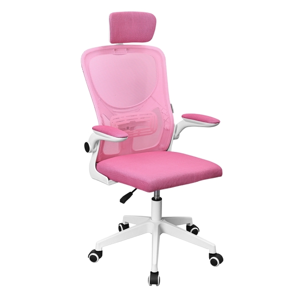 mars gaming mgc ergoplus silla de oficina ergonomica reposacabezas, soporte lumbar y reposabrazos ajustable malla transpirable asiento de espuma 600x620x1250mm color rosa y blanco