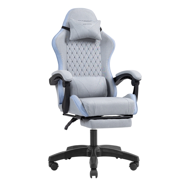 mars gaming mgc x fabric silla gaming ergonomica reposapies extensible cojines lumbar y cervical 660x540x1250mm tejido transpirable color gris y azul