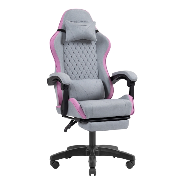 mars gaming mgc x fabric silla gaming ergonomica reposapies extensible cojines lumbar y cervical 660x540x1250mm tejido transpirable color gris y rosa
