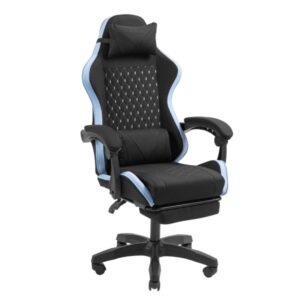 mars gaming mgc x fabric silla gaming ergonomica reposapies extensible cojines lumbar y cervical 660x540x1250mm tejido transpirable color negro y azul
