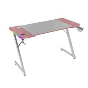 mars gaming mgd x120rgb mesa gaming iluminacion argb con mando soportes auriculares y bebidas alfombrilla xxl estructura acero 120x60x1.5cm acabado en fibra de carbono color blanco y rosa