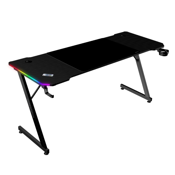 mars gaming mgd x160rgb mesa gaming iluminacion argb con mando soportes auriculares y bebidas alfombrilla xxl estructura acero 160x60x1.5cm acabado en fibra de carbono color negro