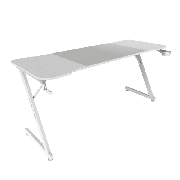mars gaming mgd x160 mesa gaming soportes auriculares y bebidas alfombrilla xxl estructura acero 160x60x1.5cm acabado en fibra de carbono color blanco