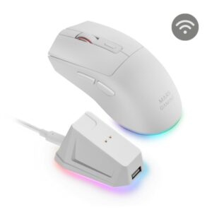 mars gaming mm t3 raton inalambrico ultraligero 14400dpi bluetooth 5.0 rf 2.4ghz switches huano base con luces rgb 7 botones configurables 118x64x40mm color blanco