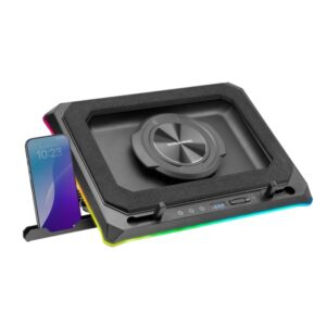 mars gaming mnbc ultra soporte de sobremesa para portatiles hasta 18" ventilador de 140mm iluminacion rgb ajustable con 5 posiciones hub con 4xusb a 420x340x55mm color negro