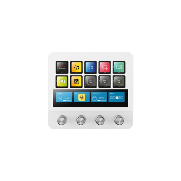 mars gaming msd pro dispositivo de control para retransmisiones/streaming, trabajo, gaming 10 teclas lcd 4 diales personalizables software personalizable 137x124x50mm color blanco