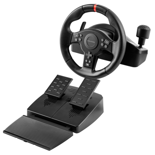 mars gaming mwh rsxone juego de volante 270º y pedales de carreras xl respuesta instantanea vibracion inmersiva levas y palanca secuencial integrada 11 botones dpad 260x275x240mm color negro