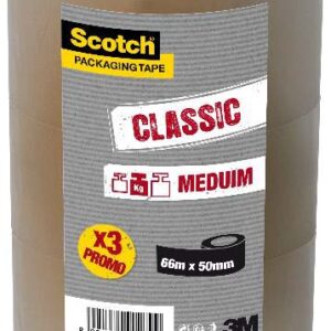 scotch classic pack con 3 precintos de embalaje 50mm x 66m color marron