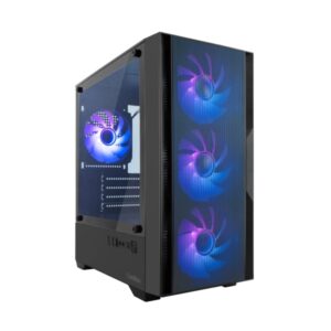 coolbox gm220 mpfusion caja torre micro atx lateral cristal templado tamaño hdd 2.5", 3.5" usb a 3.2, usb c y audio 4 ventiladores argb 120mm soporta refrigeracion liquida
