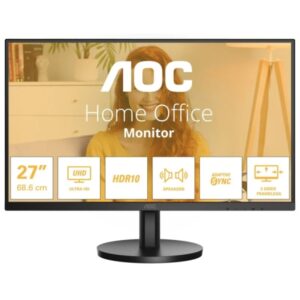 aoc u27b3a monitor 27" led ips uhd 4k 60hz hdr10 respuesta 4ms hdmi, displayport altavoces 4w vesa 100x100mm color negro