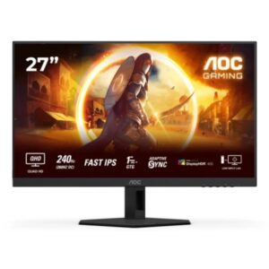 aoc q27g4zr monitor 27" fastips qhd 240hz/260hz hdr400 respuesta 1ms ajustable en altura, inclinacion y rotacion hdmi, displayport vesa 100x100mm color negro