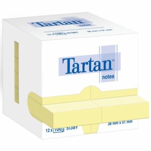 tartan pack de 12 blocs de 100 notas adhesivas reposicionables 51x38mm 100% pefc color amarillo claro