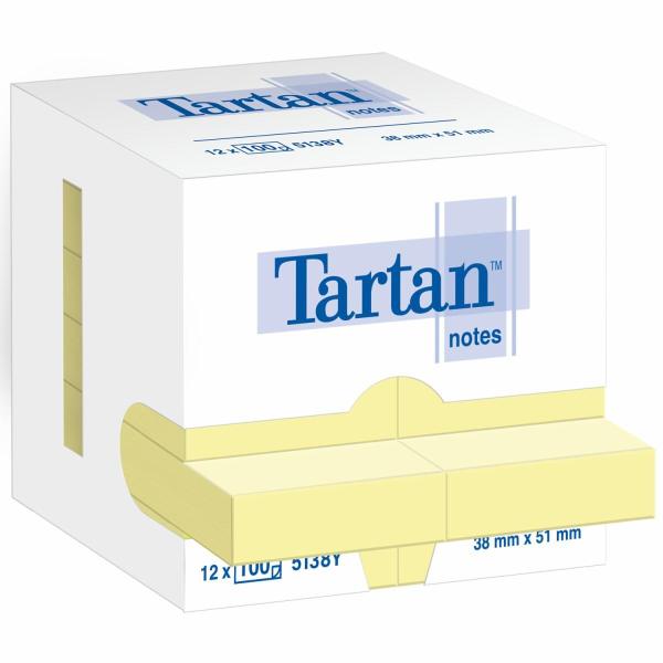 tartan pack de 12 blocs de 100 notas adhesivas reposicionables 51x38mm 100% pefc color amarillo claro