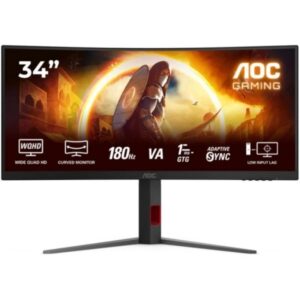 aoc g4 monitor 34" curvo 1500r fast va wqhd 180hz hdr10 respuesta 1ms hdmi, displayport, audio montaje vesa 100x100 color negro