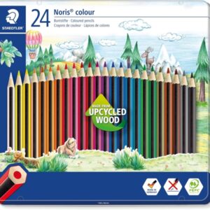 staedtler noris colour 185 caja metalica con 24 lapices hexagonales de colores fabricados en wopex muy resistentes madera de fuentes sostenibles colores surtidos