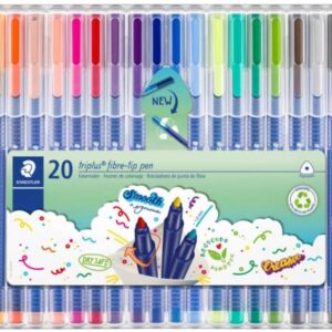staedtler triplus color 323 pack con 20 rotuladores trazo de 1mm aprox. tinta base de agua 97% de plastico reciclado colores surtidos