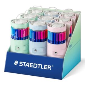 staedtler triplus color 323 expositor con 9 pack enrollables de 20 rotuladores trazo de 1mm aprox. tinta base de agua 97% de plastico reciclado colores surtidos