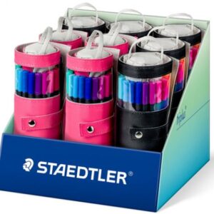 staedtler triplus fineliner 334 expositor con 9 packs enrollables de 20 rotuladores punta fina trazo 0.3 mm aprox. tinta base de agua 97% de plastico reciclado colores surtidos