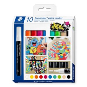 staedtler lumocolor 349 pack con 10 marcadores acrilicos permanentes trazo 2.4 mm aprox. tinta base de agua colores surtidos