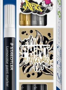 staedtler lumocolor 349 pack con 4 marcadores acrilicos permanentes trazo 2.4 mm aprox. tinta base de agua colores surtidos