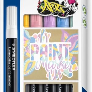 staedtler lumocolor 349 pack con 6 marcadores acrilicos permanentes trazo 2.4 mm aprox. tinta base de agua colores pastel surtidos