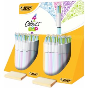 bic 4 colours fun expositor con 40 boligrafos de bola retractil punta media de 1.0mm tinta con base de aceite tinta de colores: rosa, morado, turquesa y verde lima