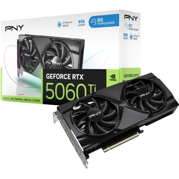 pny geforce rtx 5060 oc tarjeta grafica 8gb gddr7 overclocked, dual fan, 1x hdmi, 3x displayports