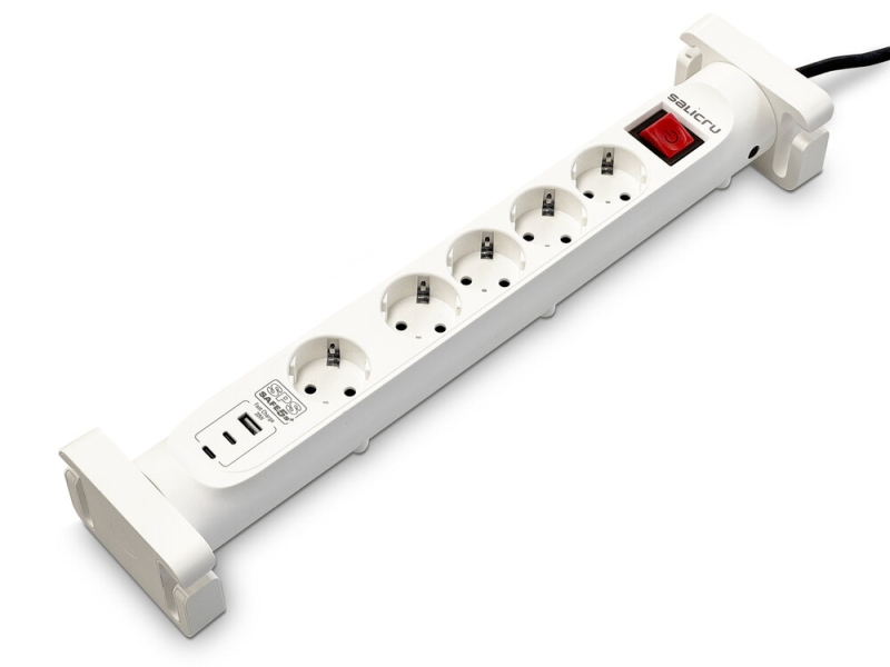 salicru regleta sps safe 5s+ protectores electricos activos de ultima generacion 5 tomas schuko 1xusb a, 2xusb c color blanco