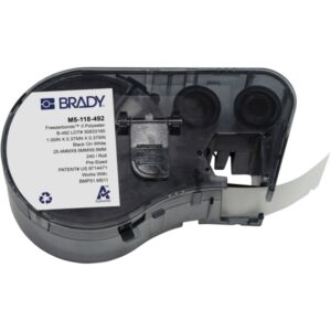 brady m5 118 492 cinta de etiquetas original poliester ultrafinas para laboratorio texto negro sobre fondo blanco ancho 25,40mm x alto 9,53mm